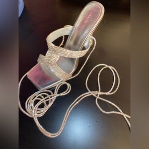 Azalea Wang Lace Up Rhinestone Heels